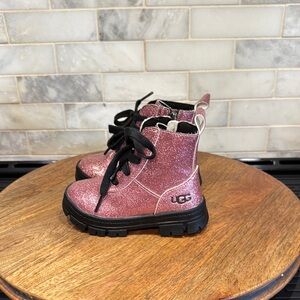 UGG Ashton Kids Pink Lace Up Glitter Boots